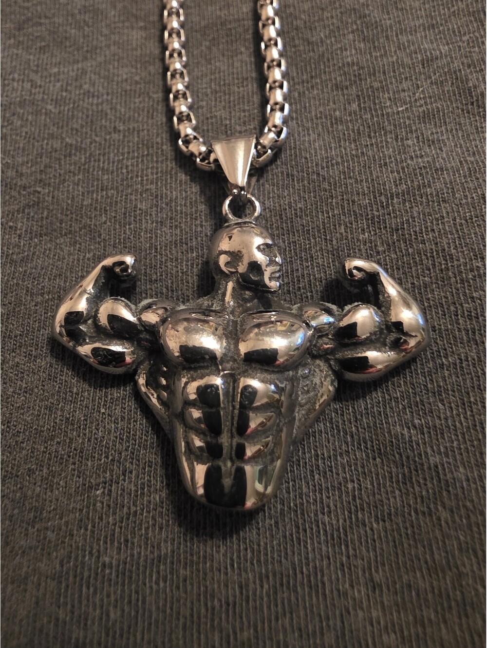 Bodybuilder Muscle Man Pendant Necklace Stainless Steel Chain